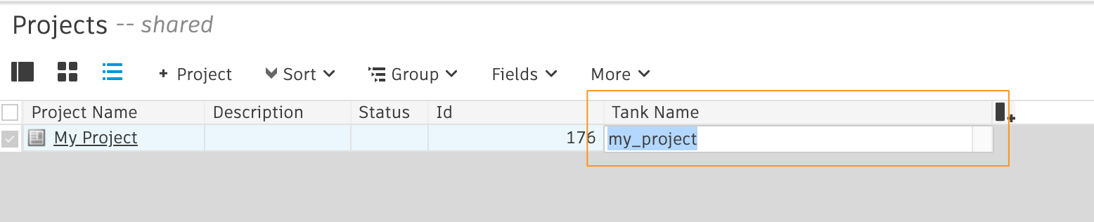 Clear the project tank name field