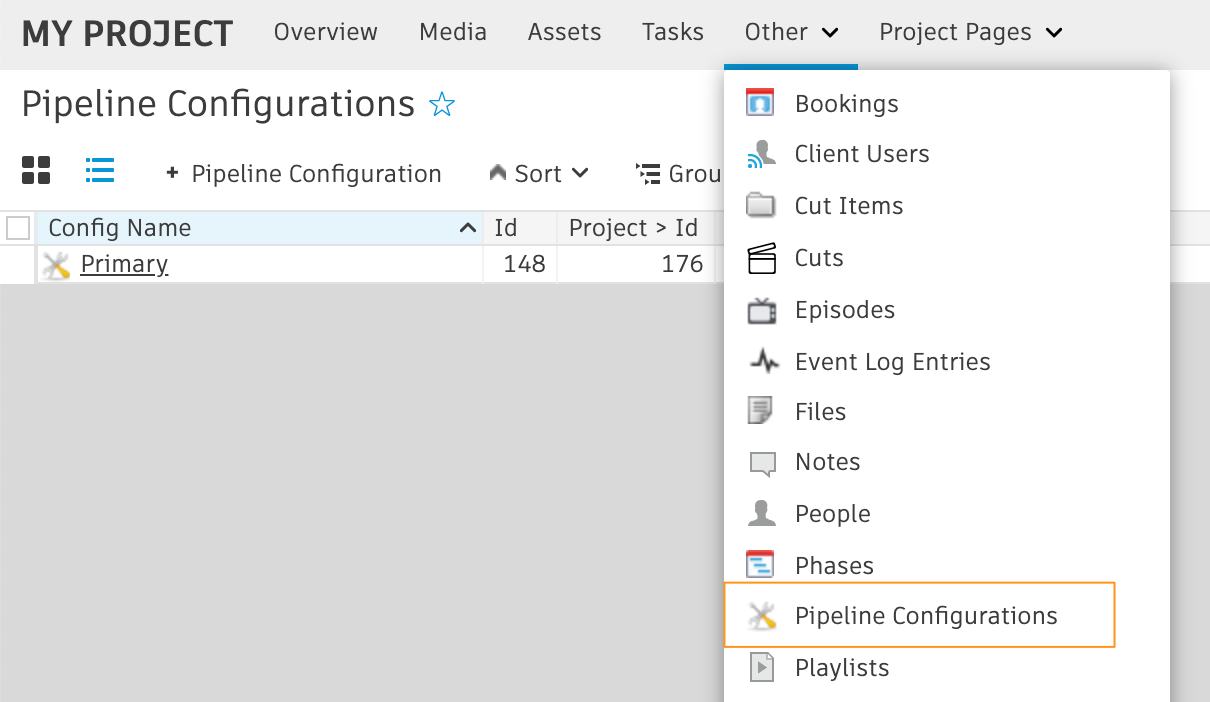 Access to the PipelineConfiguration entity page