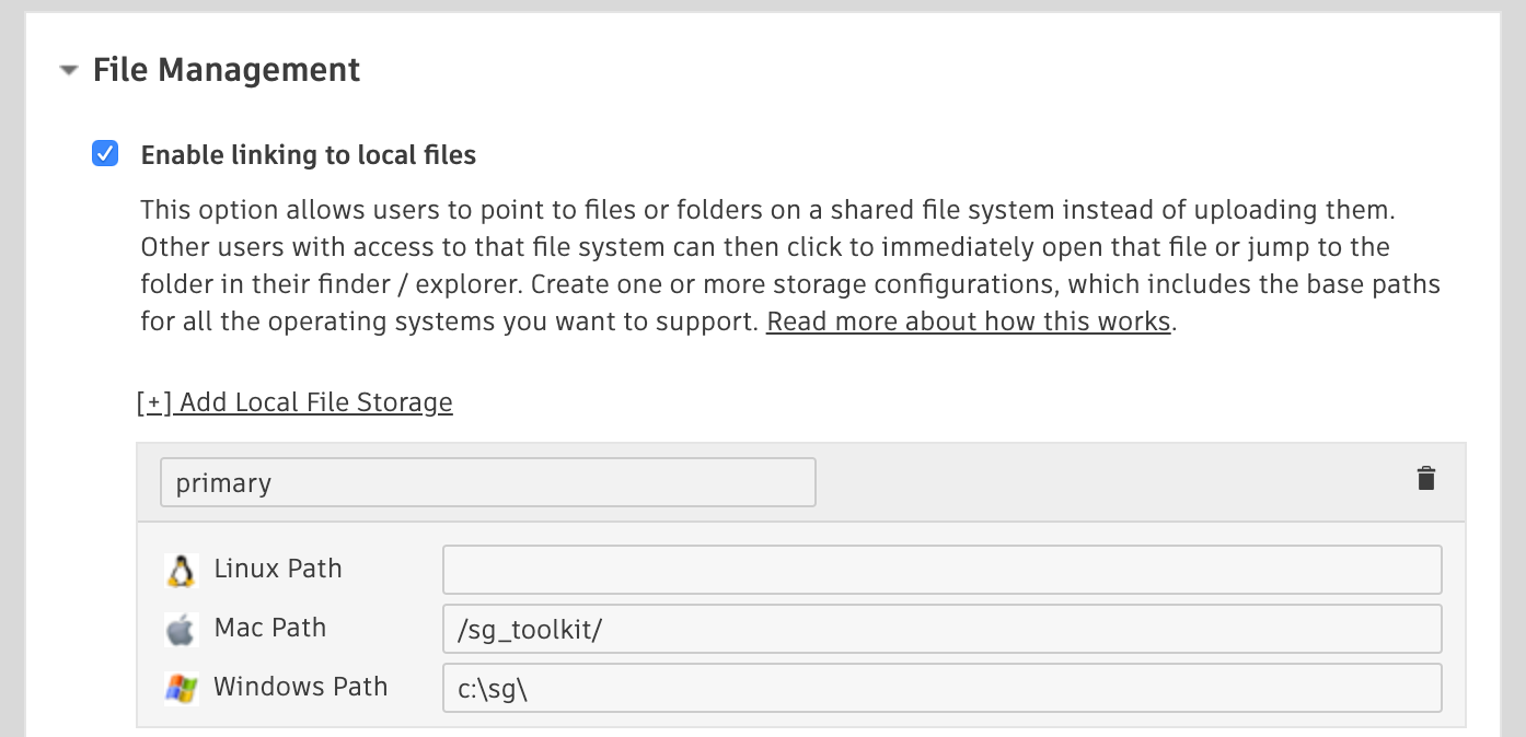 ShotGrid storage roots section in the site preferences.