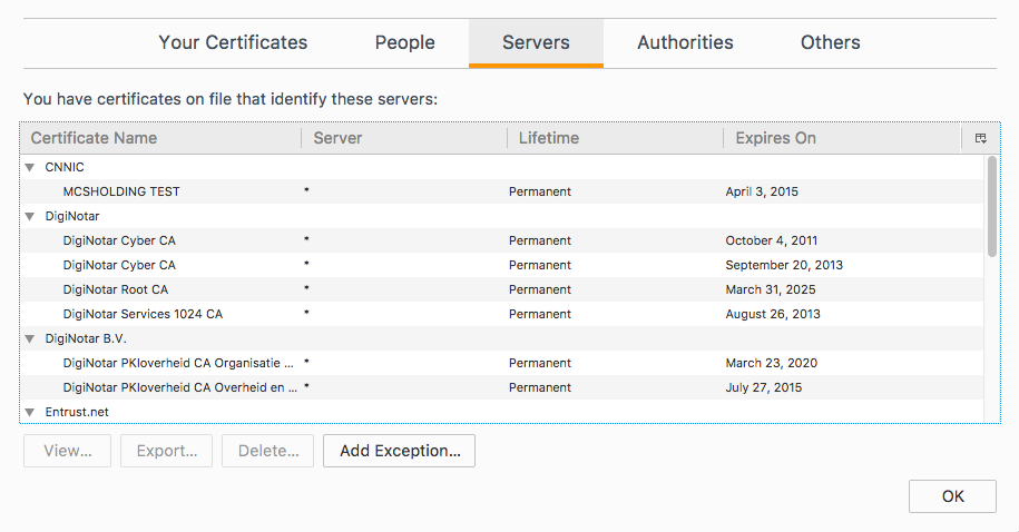 Firefox view certificates