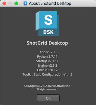 ShotGrid Desktop 的“关于”(About)