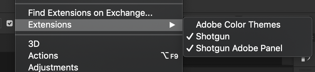 Photoshop 菜单中显示的多个 ShotGrid 扩展