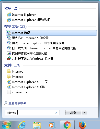 在 Windows 上搜索 Internet 选项